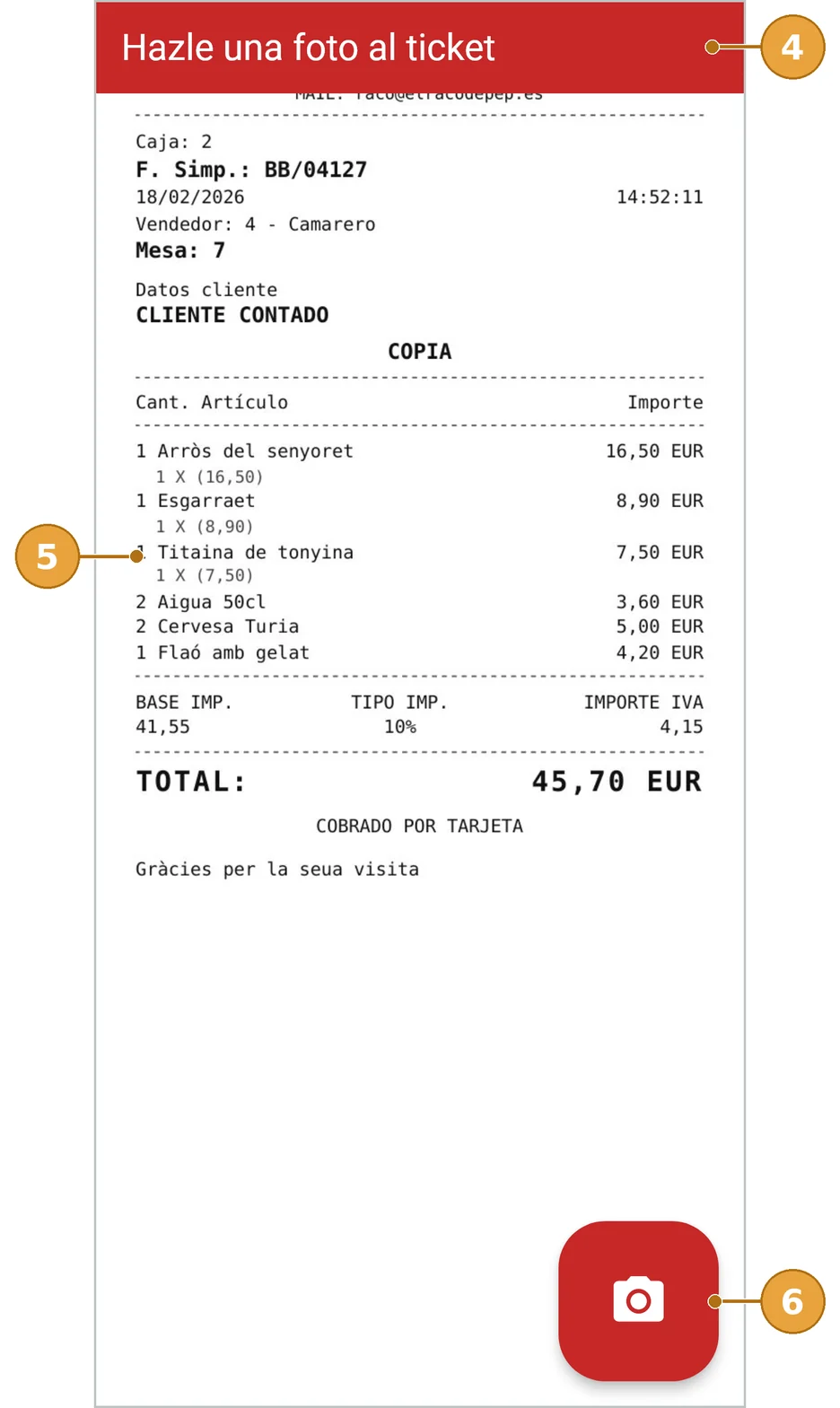 La cámara, con un ticket en el visor