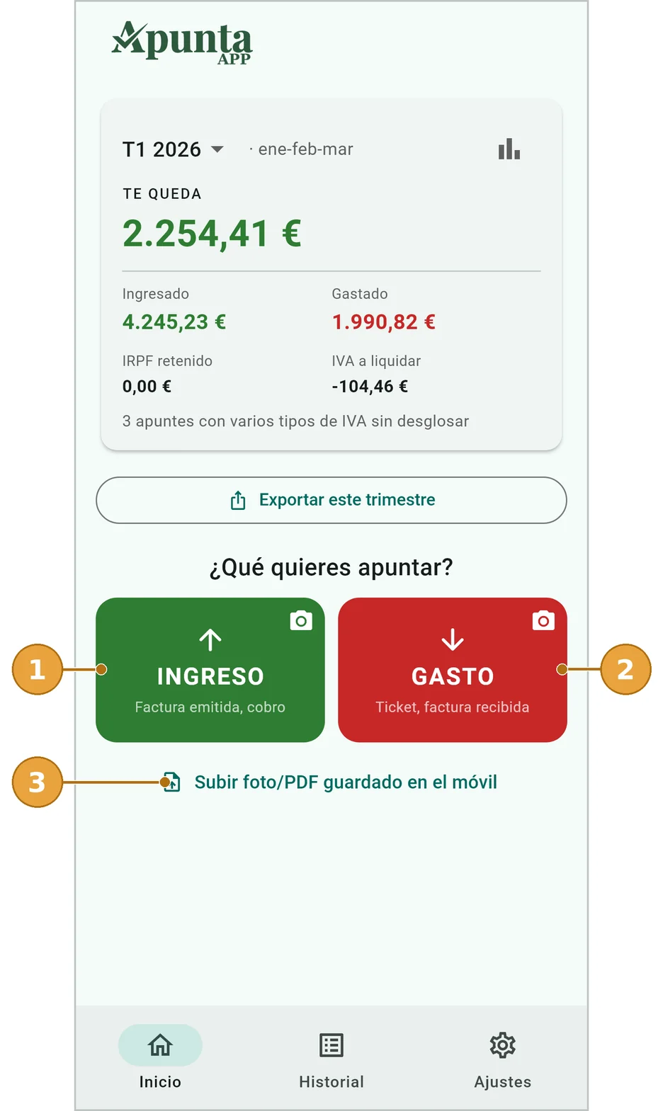 Inicio: los dos botones grandes