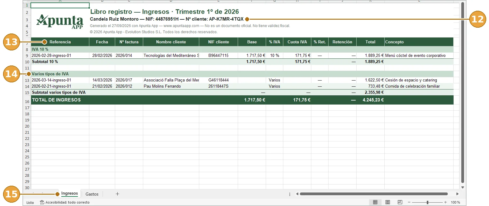 El Excel, abierto en el ordenador